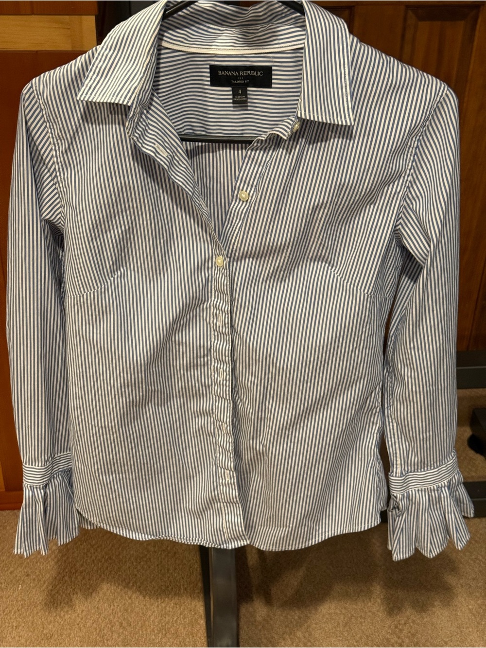 Banana Republic Navy & White Striped Cotton Button-Down Shirt